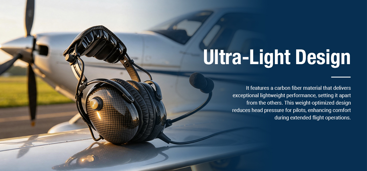 Lightweight carbon fiber ANR pilot headset with pressure-relieving comfort