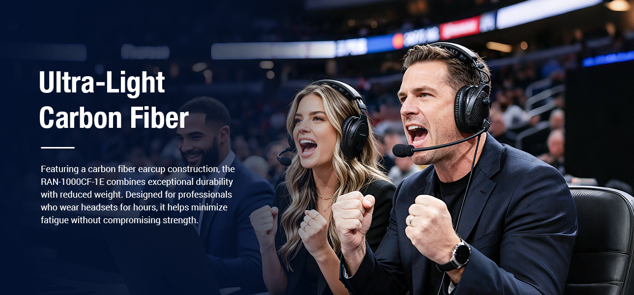 Lightweight carbon fiber headset for broadcast crews, live events, and sports production teams