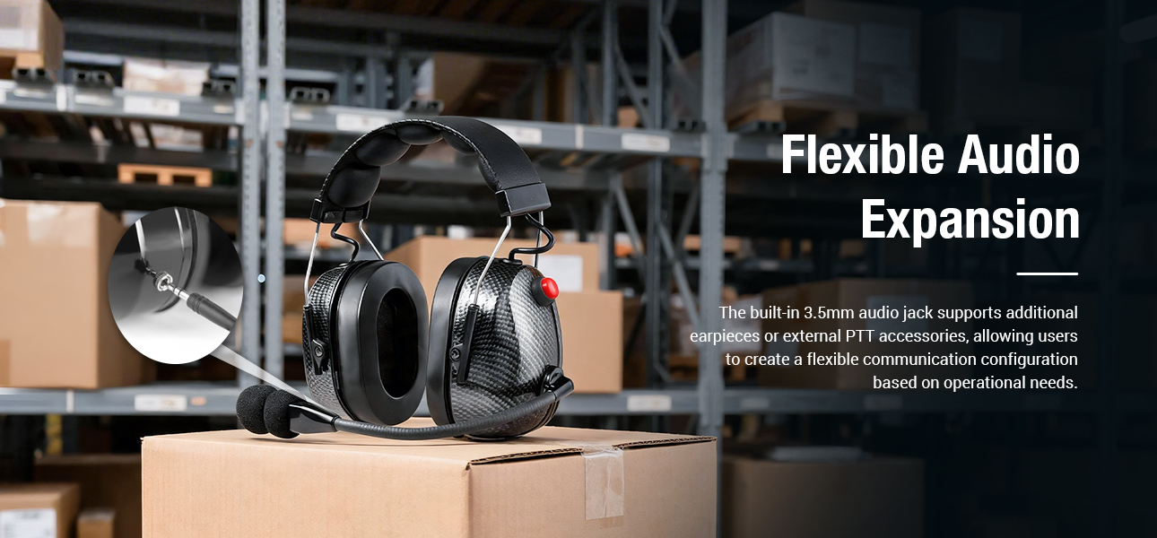 Logistics headset supporting external earpieces and PTT accessories for flexible configurations