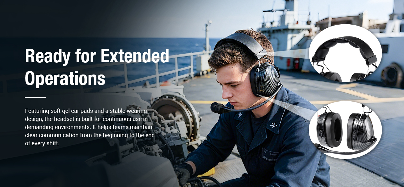 Noise-reducing headset with gel ear pads for industrial teams during extended shifts