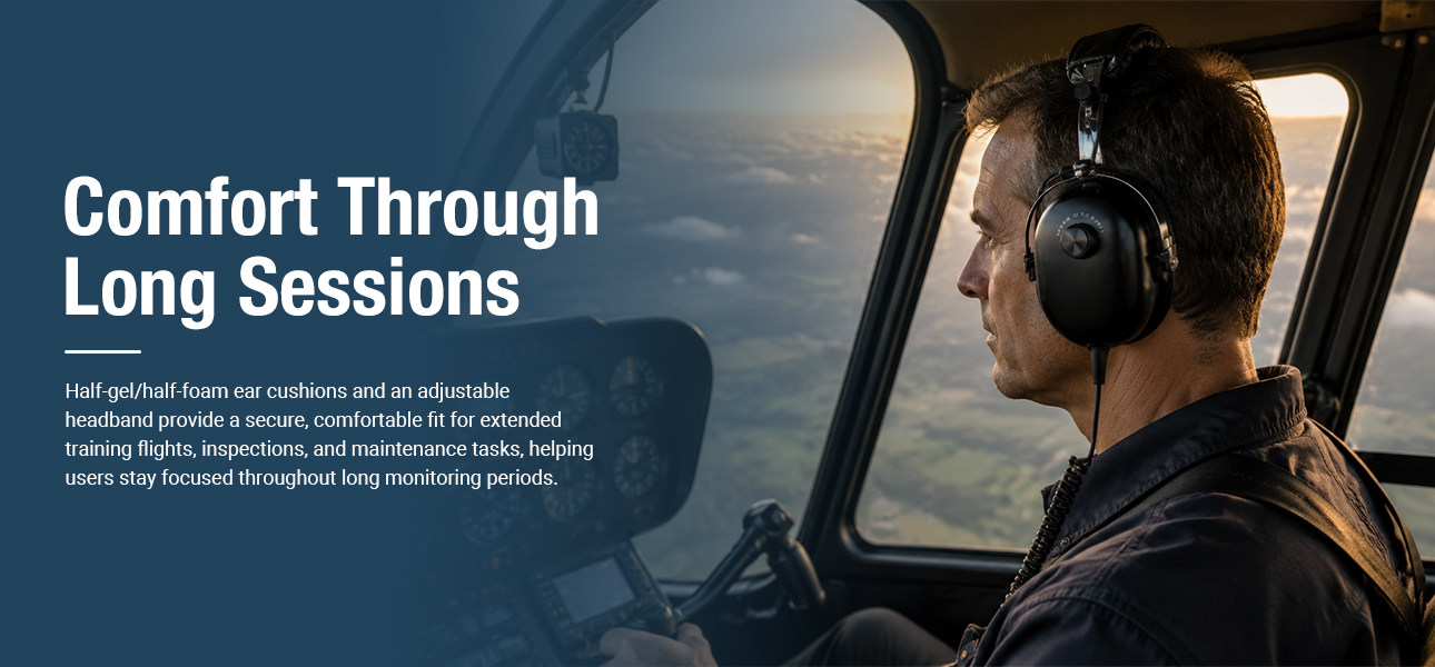Observer wearing aircraft headphones to monitor cockpit audio during instructional and evaluation flights