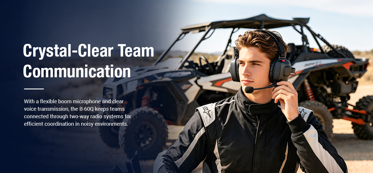 Off-road headset providing crystal-clear audio for ATV and UTV teams in noisy environments