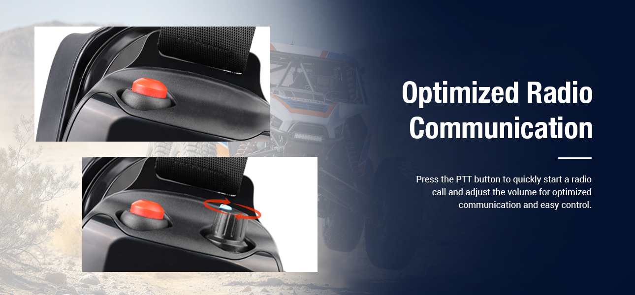 Off-road headset with PTT control for quick radio calls in noisy environments