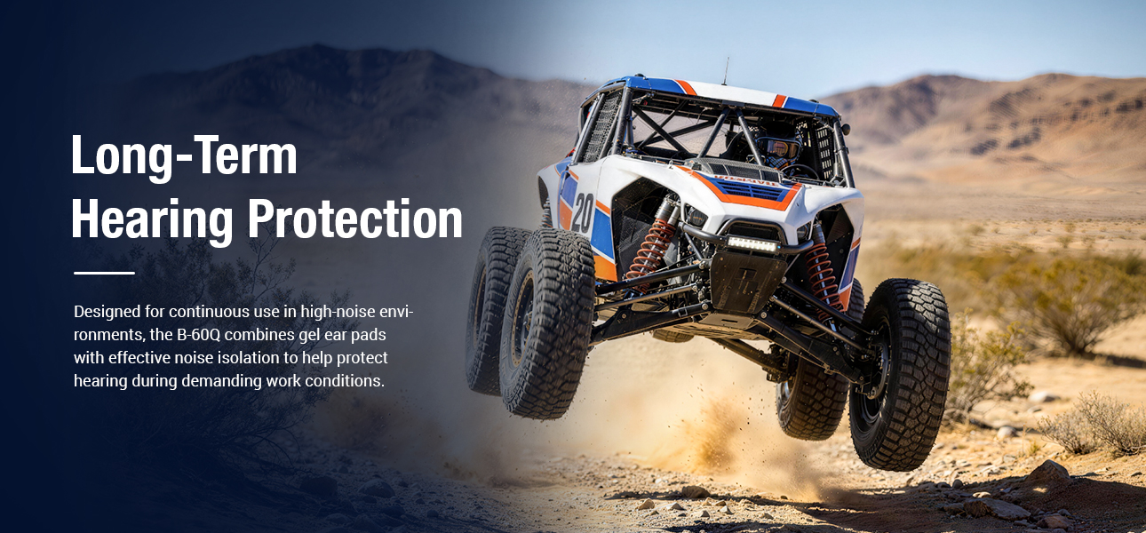 Off-road racing engineers wearing B-60Q headsets for hearing protection and noise reduction