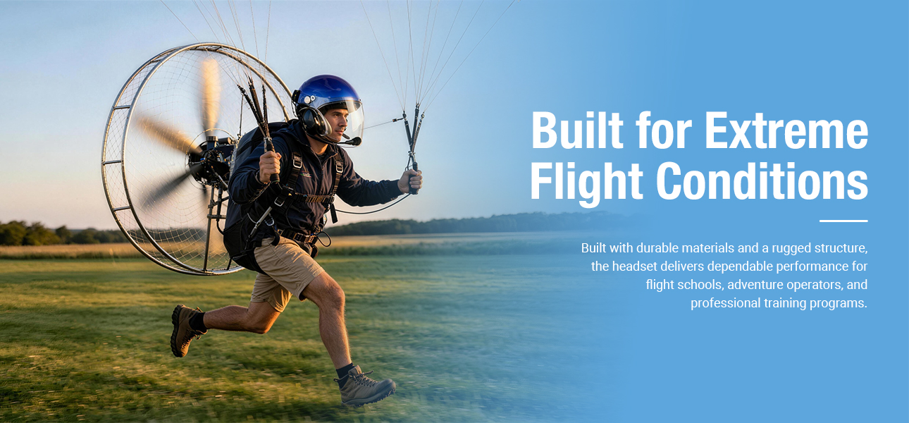 Paramotor taking off from grass for an aerobatic flying competition