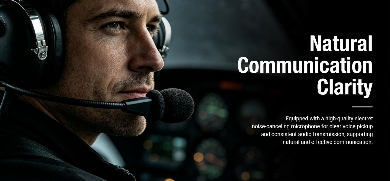 Pilot speaking through an aviation headset with a noise-canceling microphone for clear voice pickup