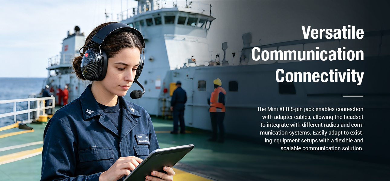 Port communication headset with Mini XLR 5-pin connector for multi-radio compatibility