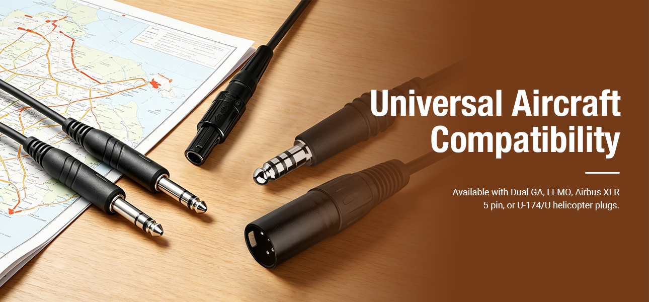 Professional aviation headphone with customizable plugs for fixed-wing aircraft and helicopters