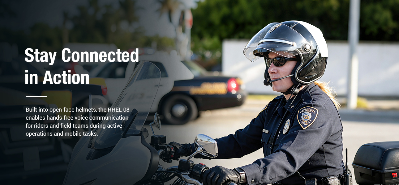 RHEL-08 Helmet Headset enables clear communication with remote PTT for police riders and cycling teams.
