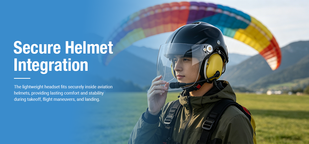 Secure Helmet Integration for a skydiver preparing on the grass with a securely fitted helmet headset