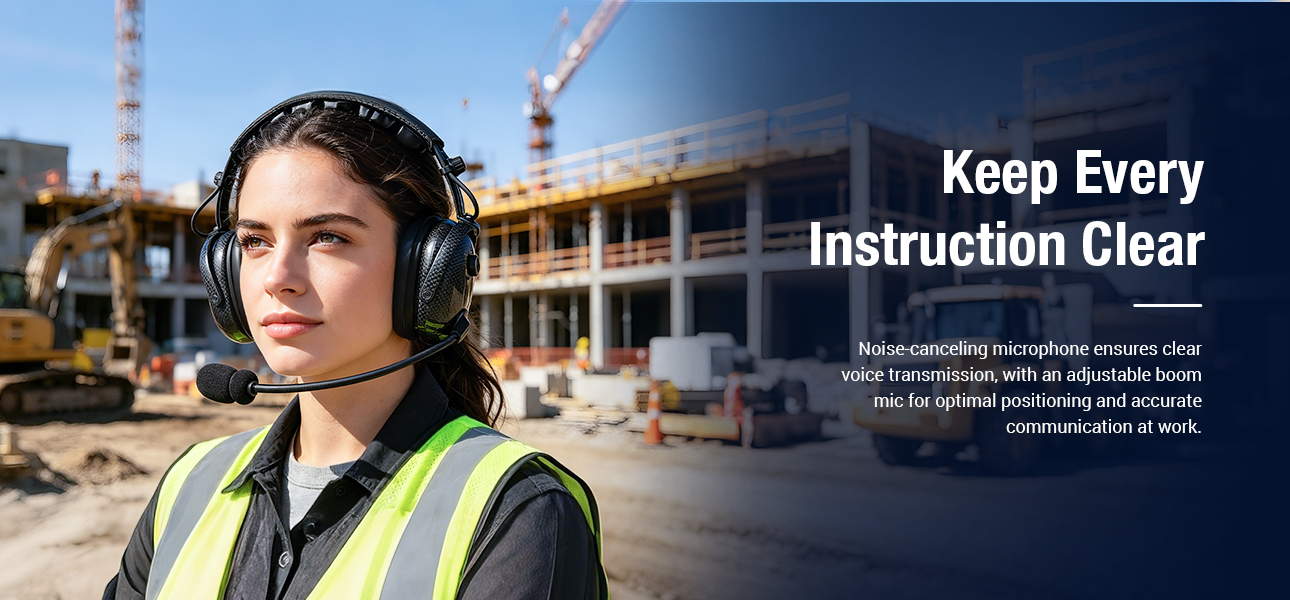 Site supervisors using noise-canceling headsets for clear team coordination in construction sites