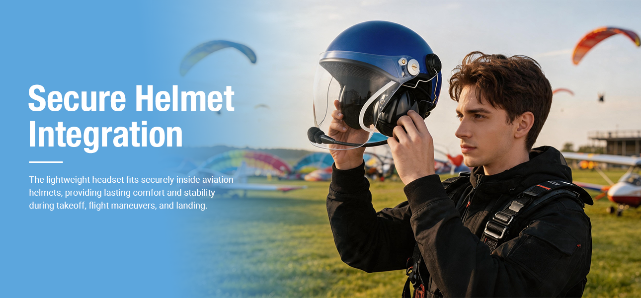 Skydiving pilot preparing to wear PNR in-helmet headphones