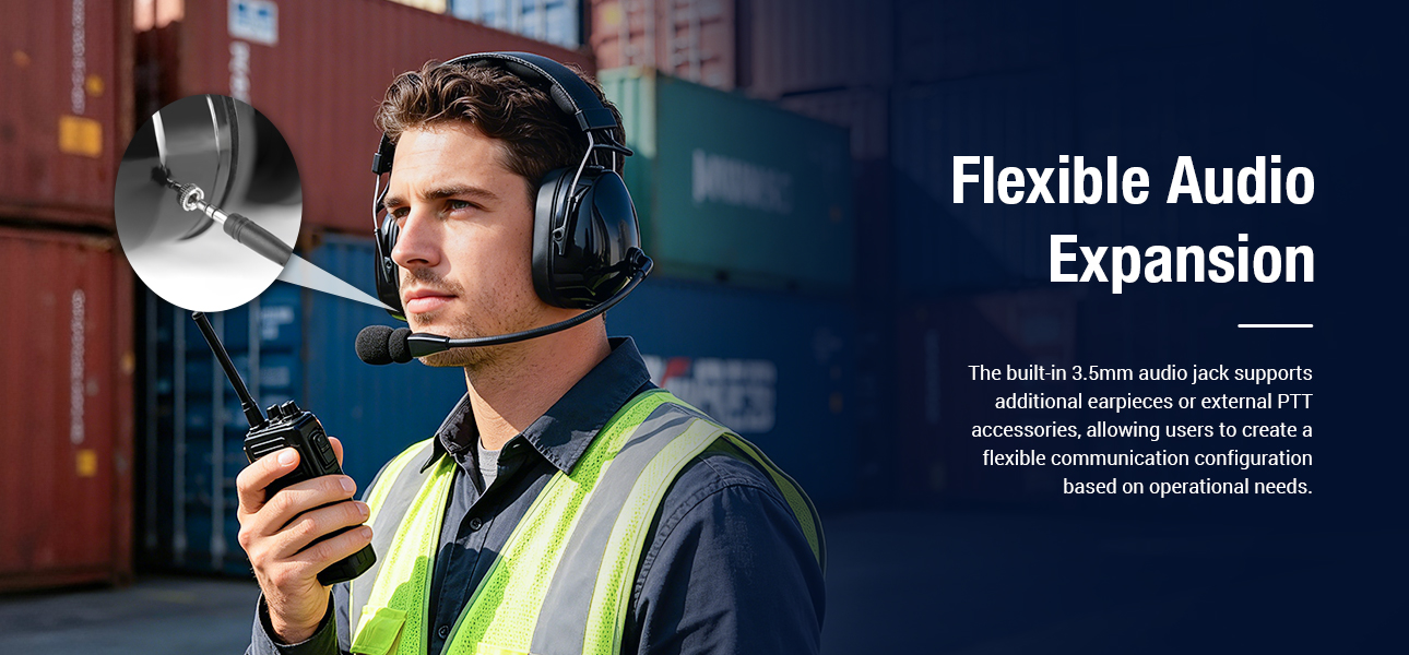 Transportation communication headset with 3.5mm audio jack for port and logistics teams