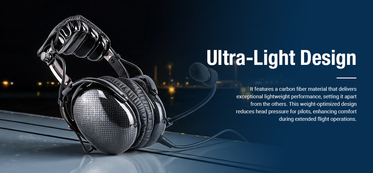 Ultra-light Bluetooth helicopter headset featuring durable carbon fiber construction for extended flight comfort