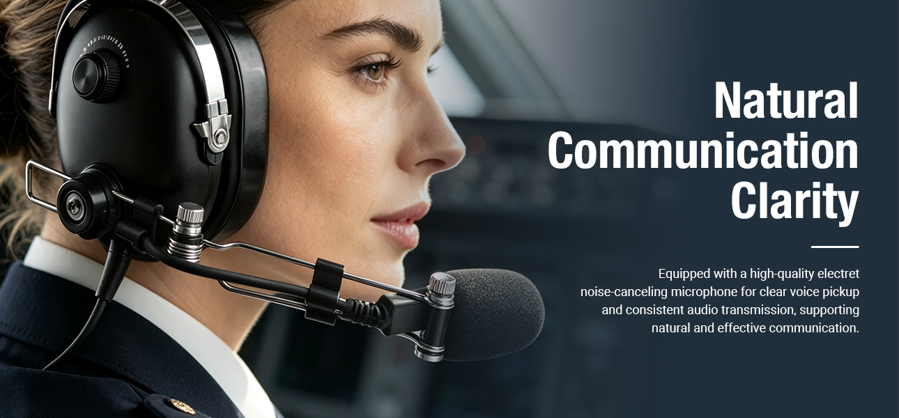 aviation headset with metal boom noise-canceling microphone for clear calls