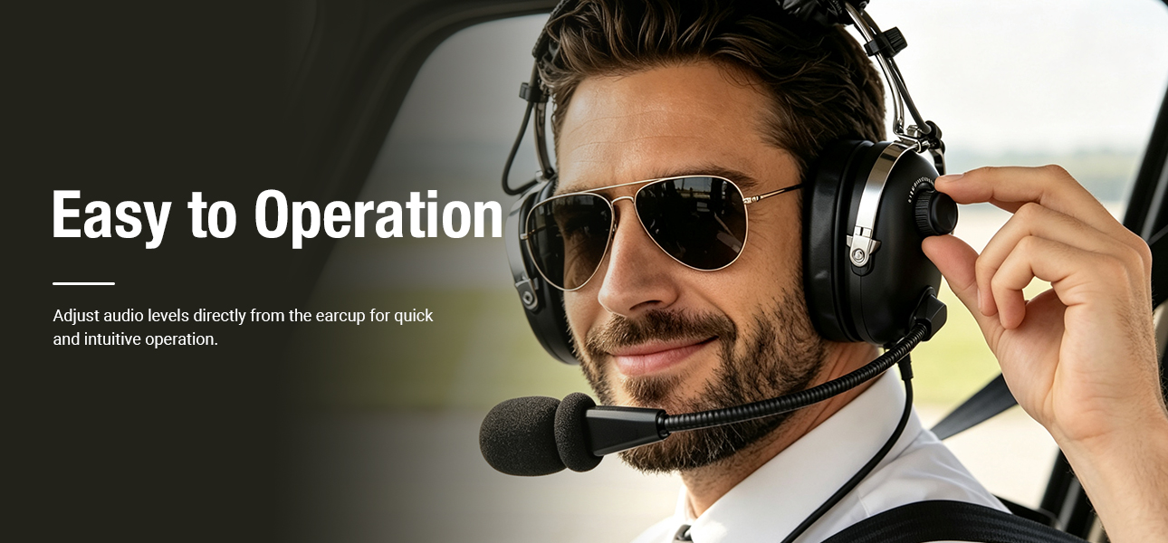 helicopter training pilot adjusting volume directly from a PNR helicopter headset earcup for quick and convenient audio control