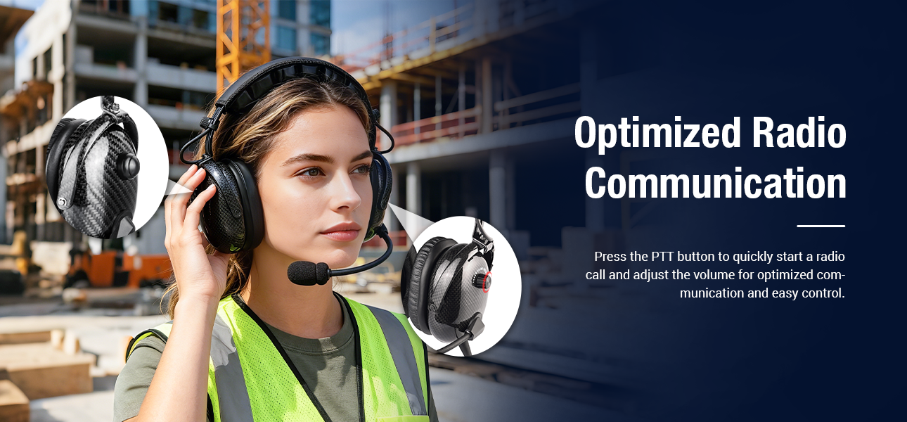 radio headset with push-to-talk button and volume control for quick radio operation