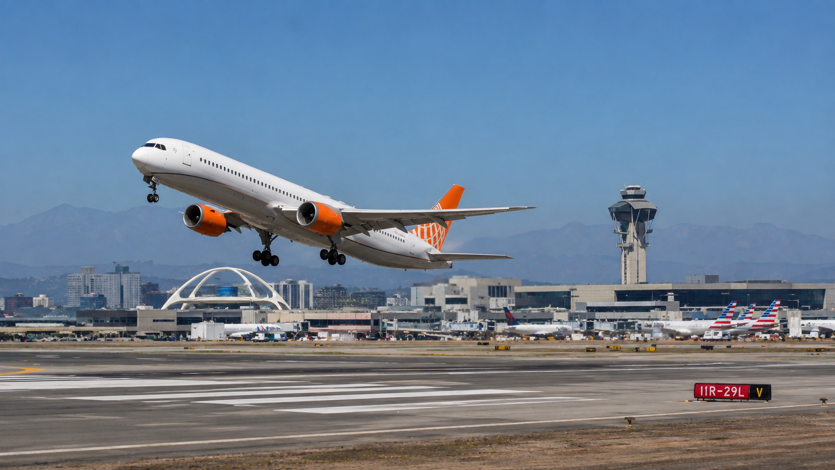 Airline aircraft taking off after ground support services