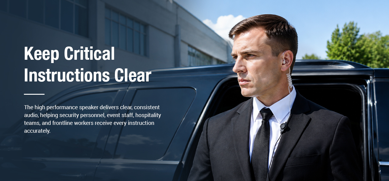 Bodyguards wearing surveillance earpieces to discreetly receive critical instructions