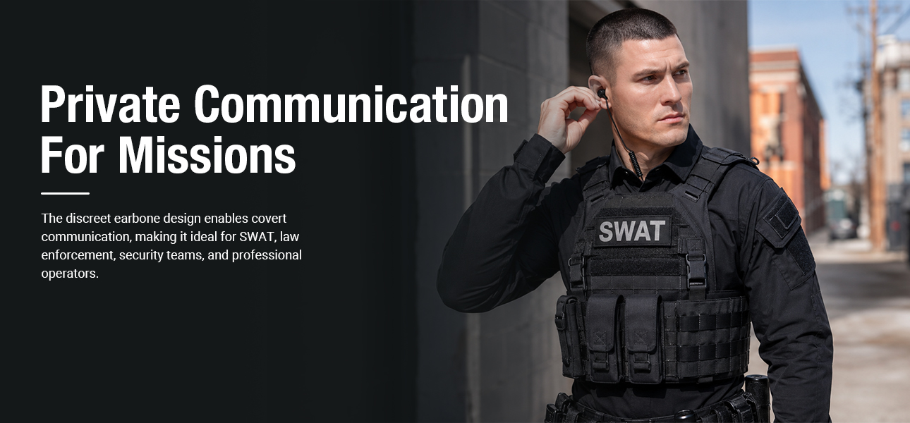 Bone conduction headset with rotating elliptical earpiece for comfortable and private tactical use