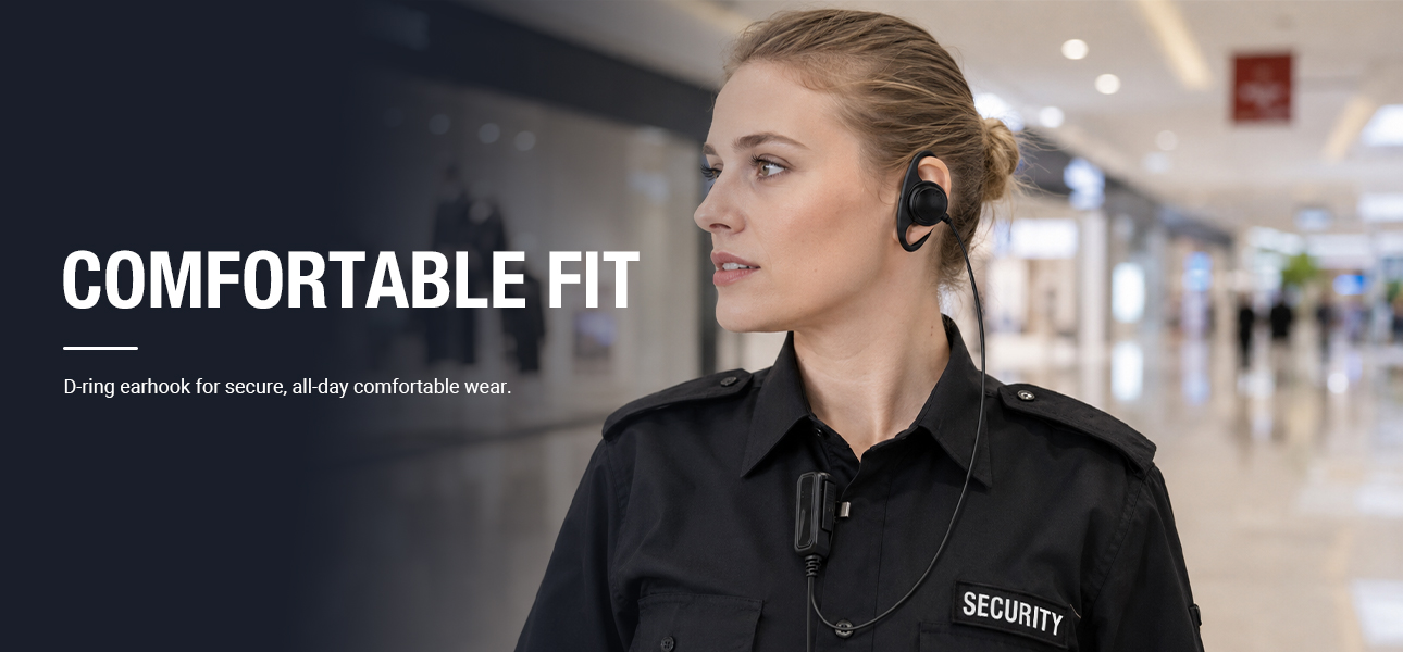 D ring earphone for Hytera with soft earhook design for long shifts and all-day comfort