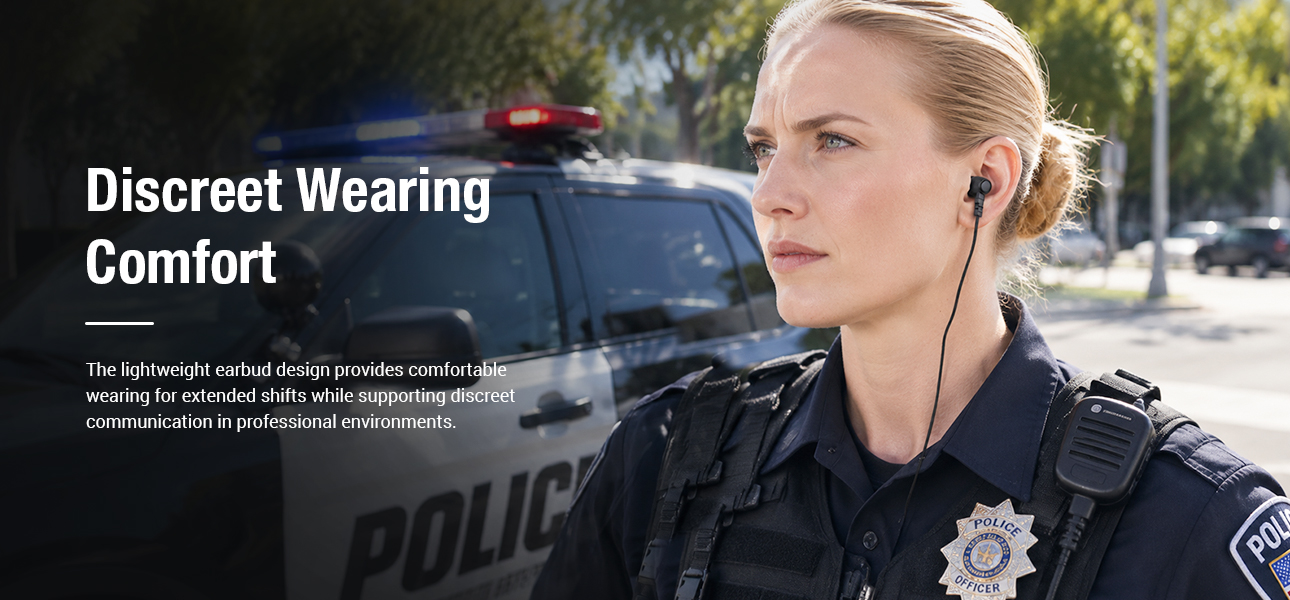 Deputy Sheriffs wearing lightweight PTT earpieces during extended patrol shifts