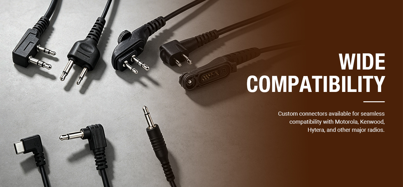 2 way radio earphone with custom connectors for hospitality teams using different radios