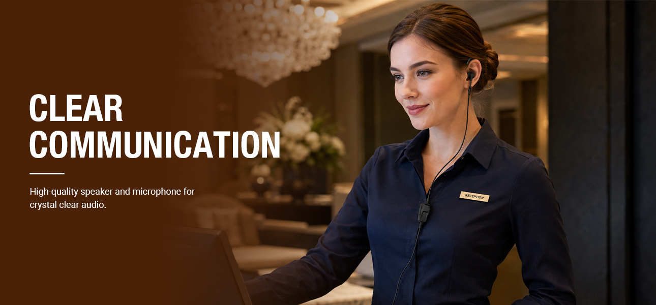 Earpiece for Harris with high-quality speaker and mic helping hotel and restaurant teams deliver clear audio