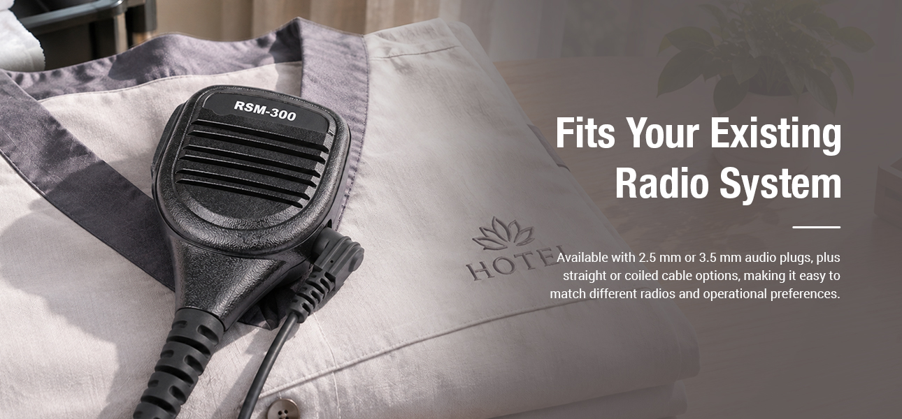Hotel teams equipped with receive only earpieces with 3.5mm jacks for different radios