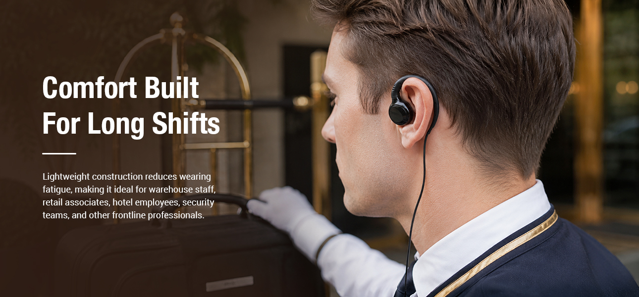 Receive only earpiece for hotel staff and restaurant service teams