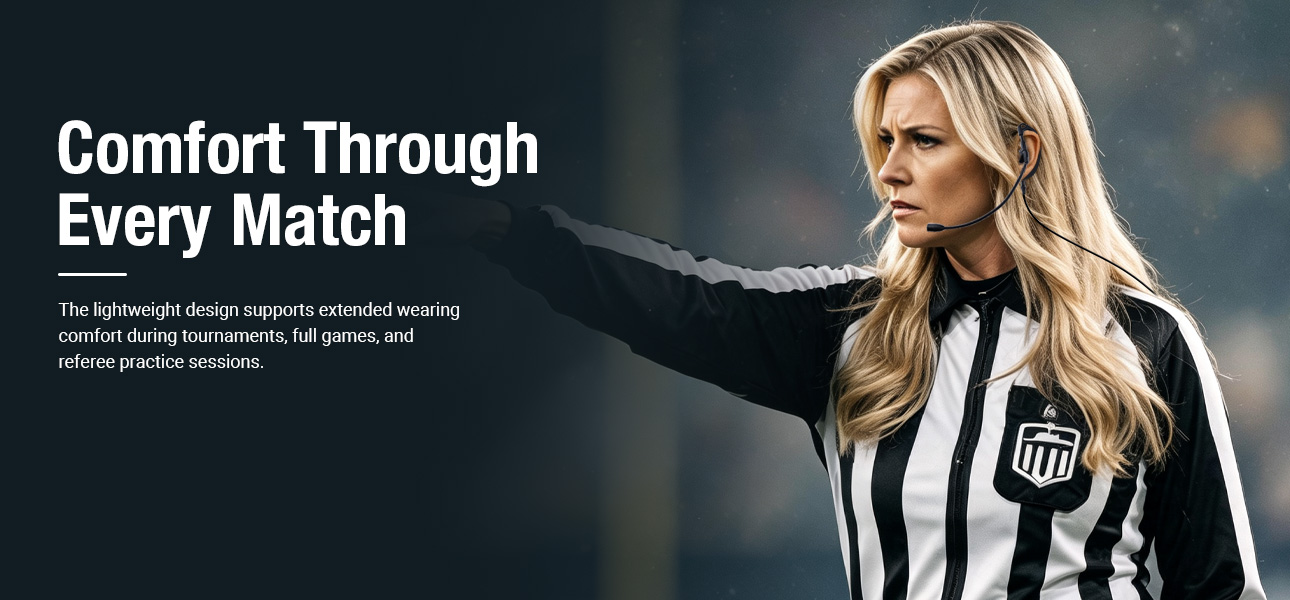 Lightweight G Shape referee earpiece designed for comfortable wear during football tournaments