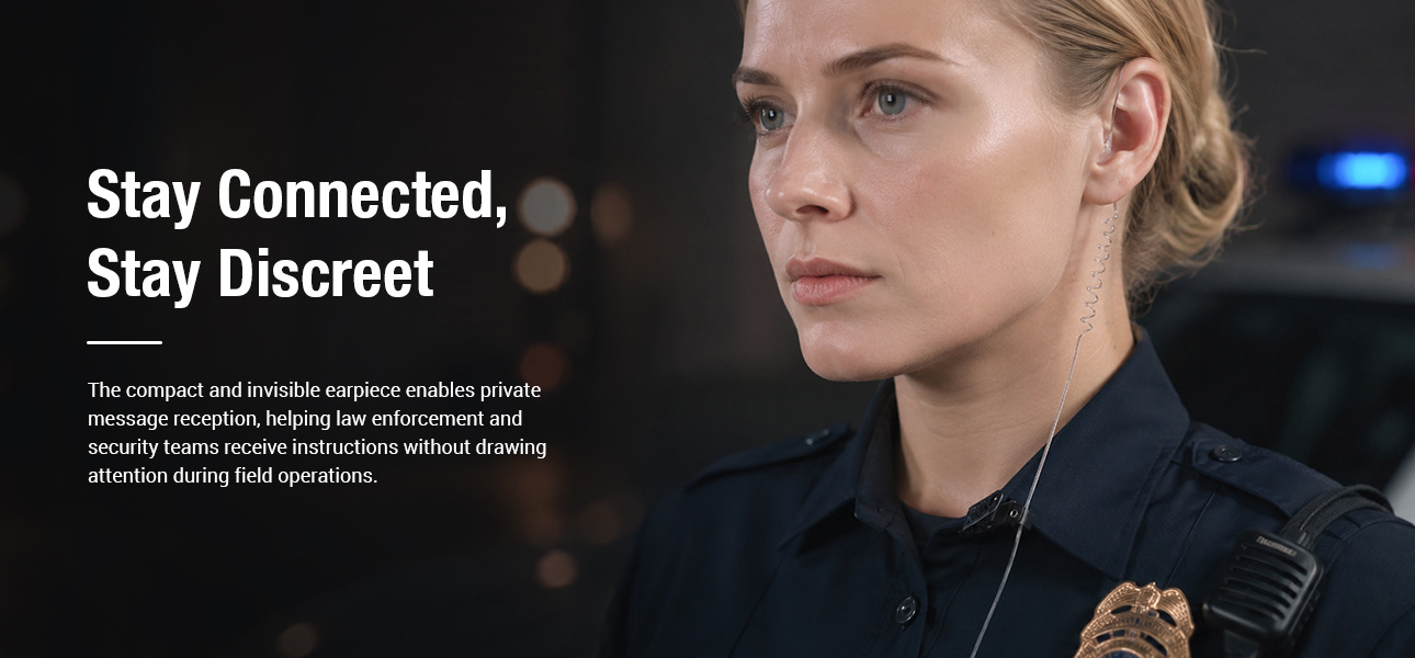 Police officers wearing discreet earphones to receive instructions without drawing attention
