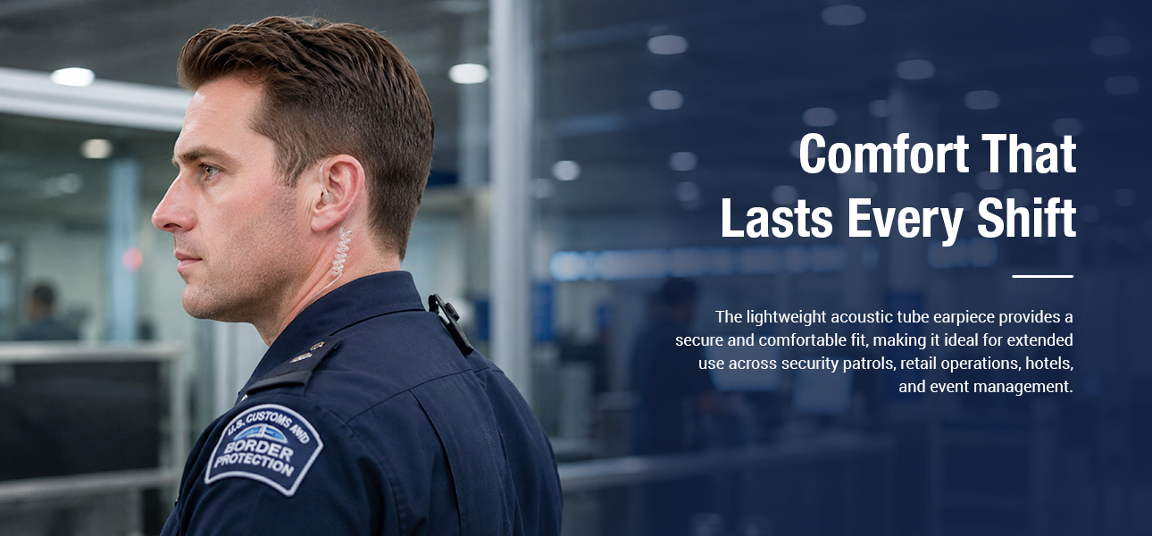 Police officers wearing listen only earpieces with coil tubes during extended patrol shifts