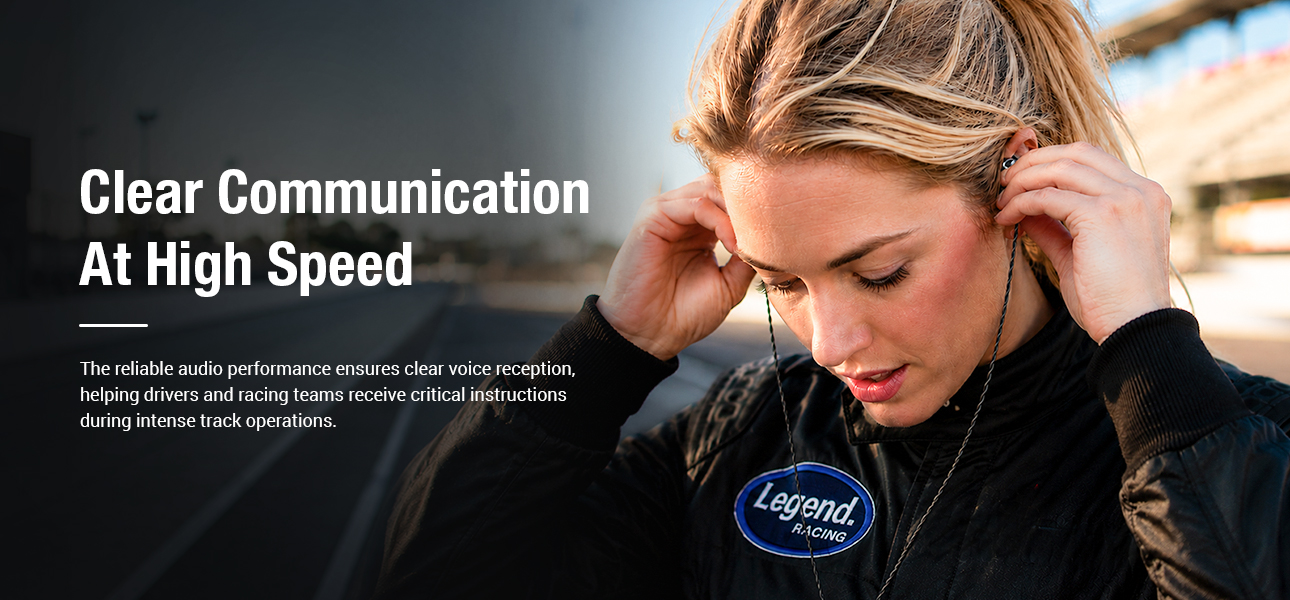 Racing teams wearing in ear radio earpieces to hear critical track instructions clearly