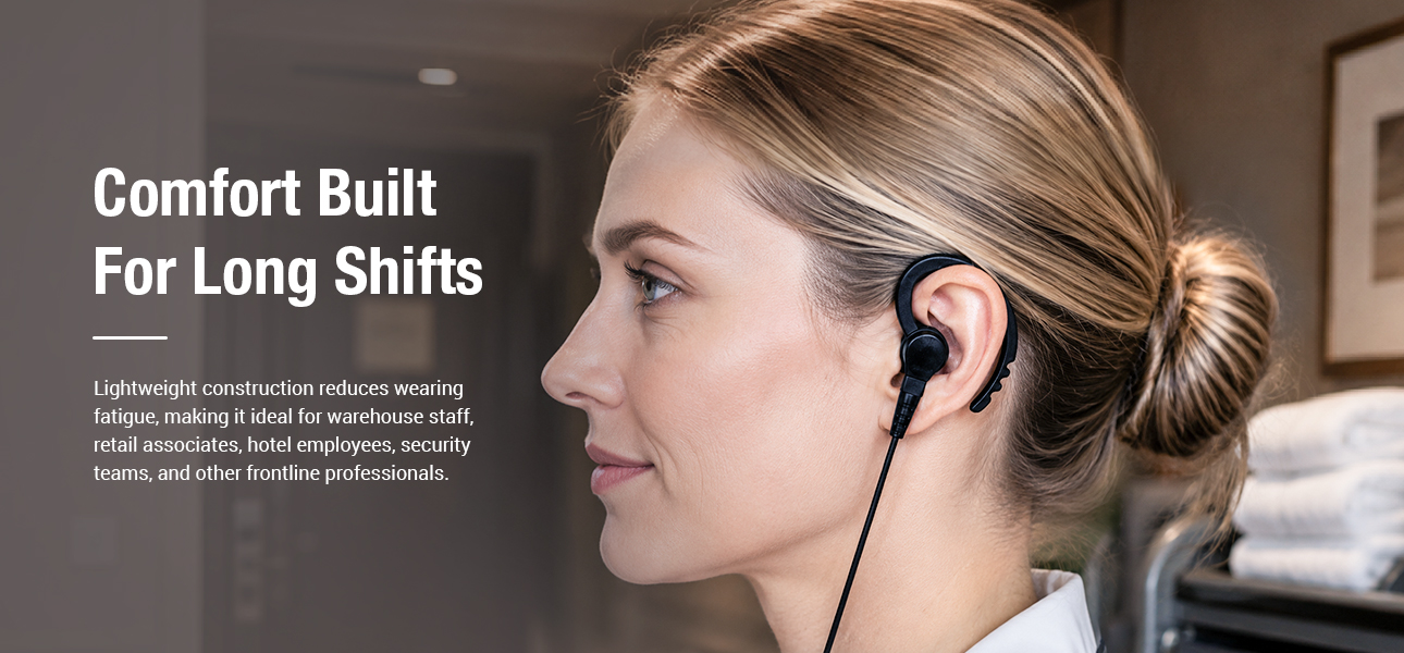 Resort and hotel teams wearing lightweight receive only earpieces throughout long service shifts