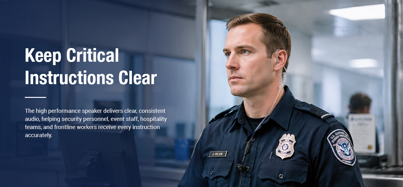 Security teams wearing coil tube earpieces to hear critical instructions clearly