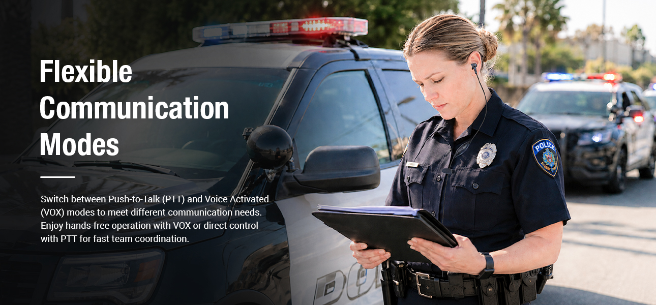 State Troopers wearing PTT earpieces with VOX switches for hands-free radio operation