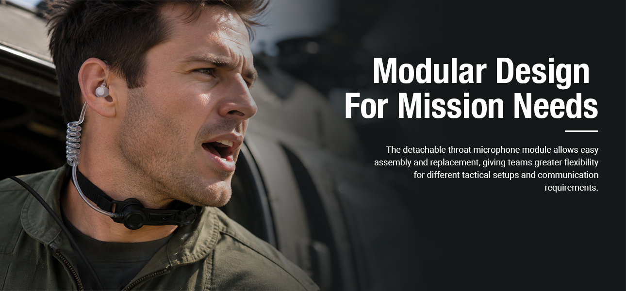 Tactical throat microphone with detachable module for flexible military communication setups