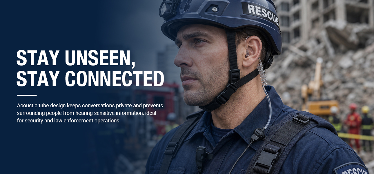 Walkie Talkie Earpiece with acoustic tube for private communication in security operations