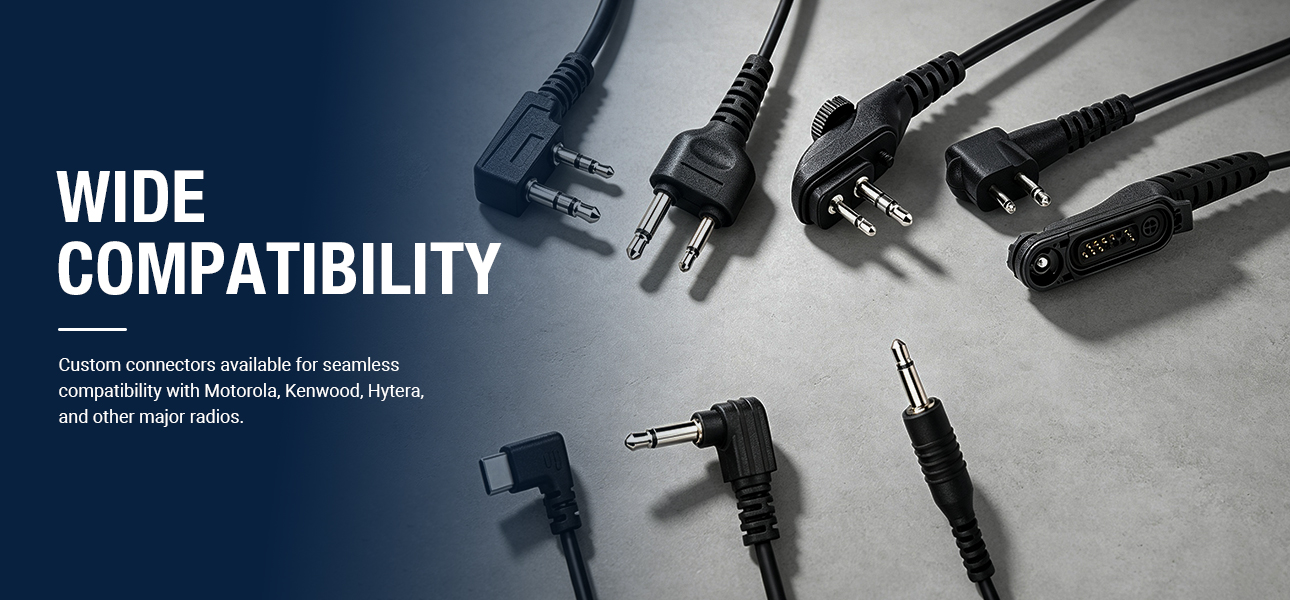 Walkie Talkie Earpiece with custom connectors for Motorola, Kenwood, Hytera radios
