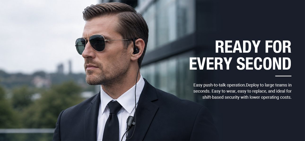 Walkie-Talkie earpiece with push-to-talk control for fast deployment across security teams