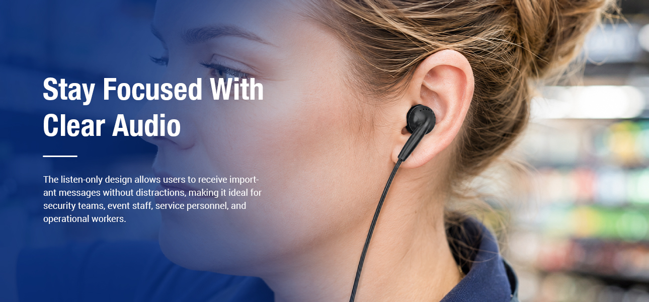convenience store stocker wearing receive-only earphones while moving goods and managing inventory