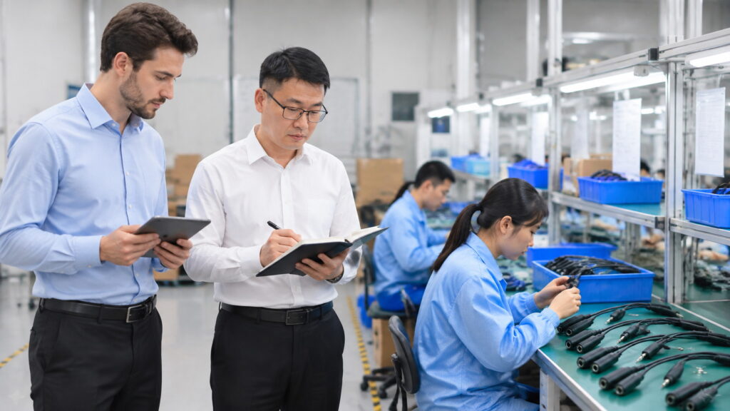 Bureau Veritas auditors and RayTalk’s Production Director conduct an on-site factory audit