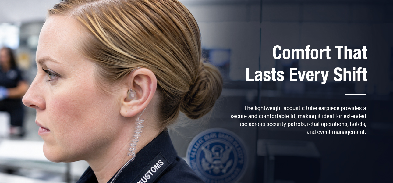 Customs officers wearing in-ear earpieces with mini-armature speakers during border checks