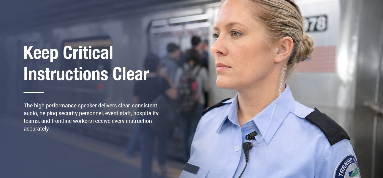 Transit security officers wearing listen only earphones to hear instructions clearly on patrol