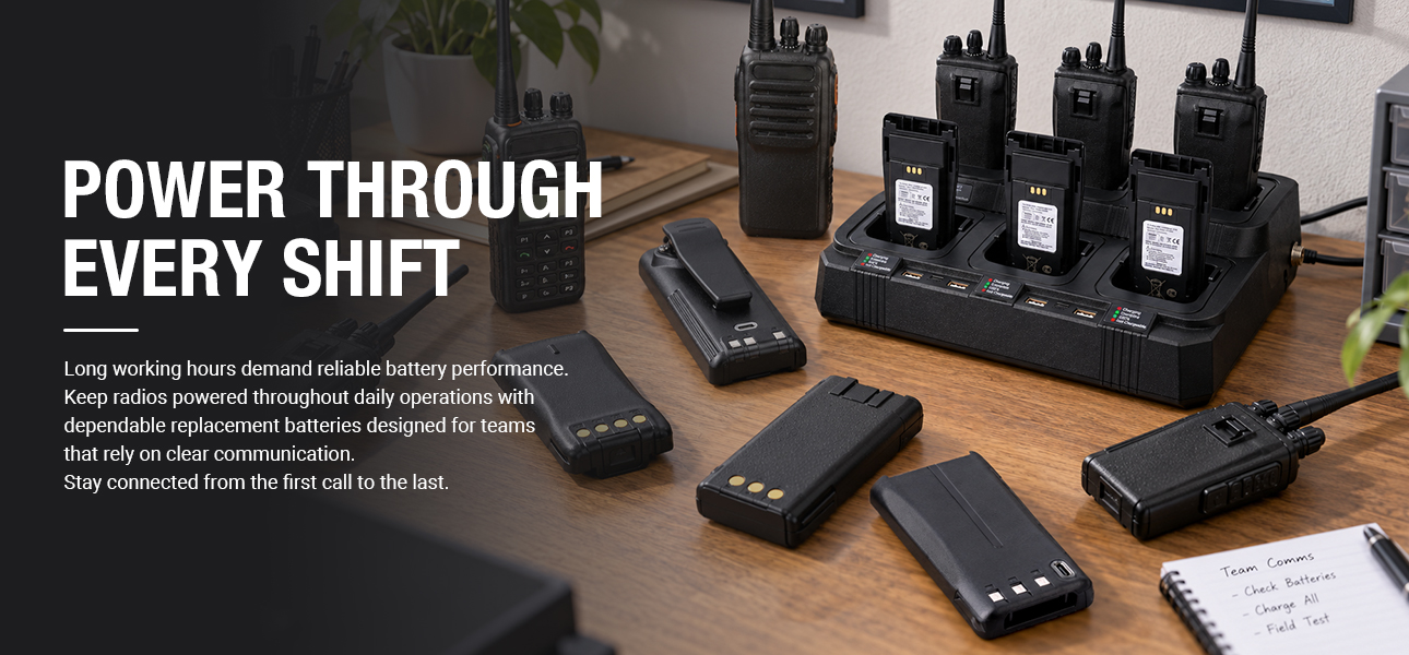 Two-way radio replacement battery for reliable power during long shifts